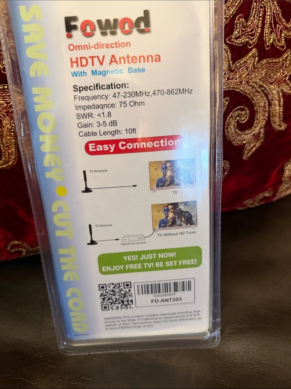 Black Omni-Direction HDTV Antenna - Indoor TV Signal Booster